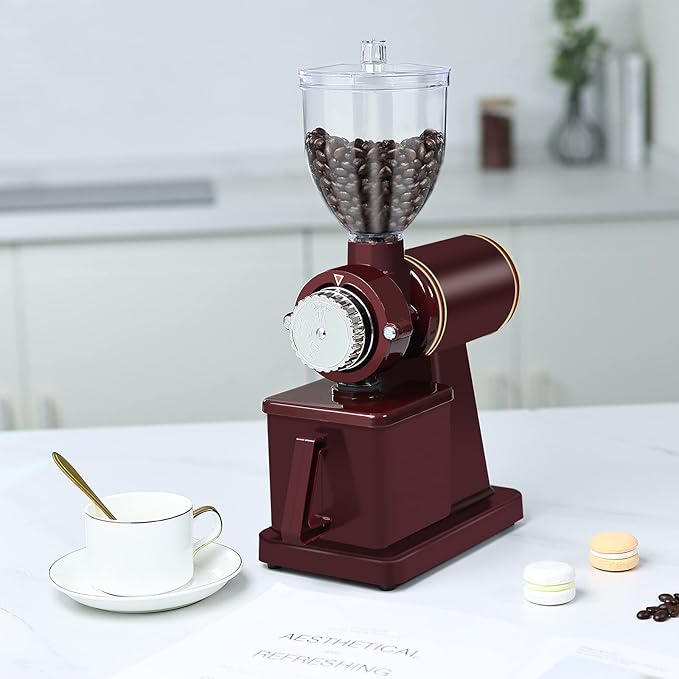 YaeMarine Professional Electric Coffee Grinder Coffee Bean Powder Grinding Machine Coffee Grinder Mill Grinder Thickness Adjustable (Red)