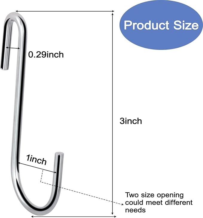 30 Pack 3 Inch S Hooks Heavy Duty Pan Pot Holder Rack Hooks Hanging Hangers S Shaped Hooks for Kitchenware Pots Utensils Clothes Bags Towels Plants