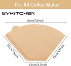 BYKITCHEN Size 4 Coffee Filters, 8-12 Cup, Set of 200, Coffee Filters 4 Cone Paper, Natural Unbleached Paper Filters for Pour Over Coffee Dripper and Coffee Maker