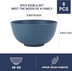 Wheat Straw Bowl Sets,8 PCS Unbreakable Cereal Bowl 26 OZ,Microwave and Dishwasher Safe Bowls,Bowl Sets for Camping and Picnic BPA Free Colorful Salad Bowls for Serving Soup,Oatmeal and Fruit Etc…