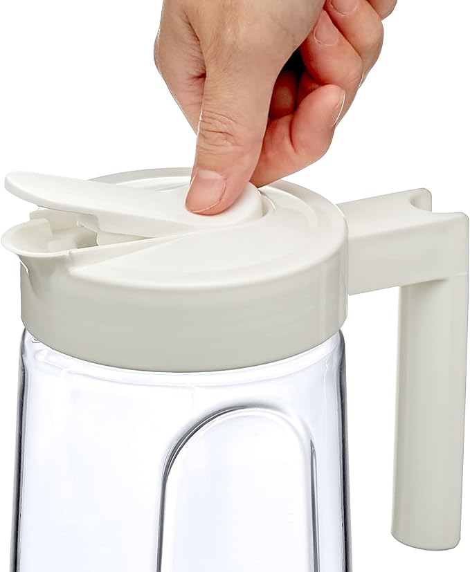 Amazing Abby - Slim - Tritan Pitcher (64 oz), Unbreakable Plastic Water Pitcher with Lid, BPA-Free, Heat-Resistant, Dishwasher-Safe, Great for Both Iced and Hot Drinks, Indoors and Outdoors, White