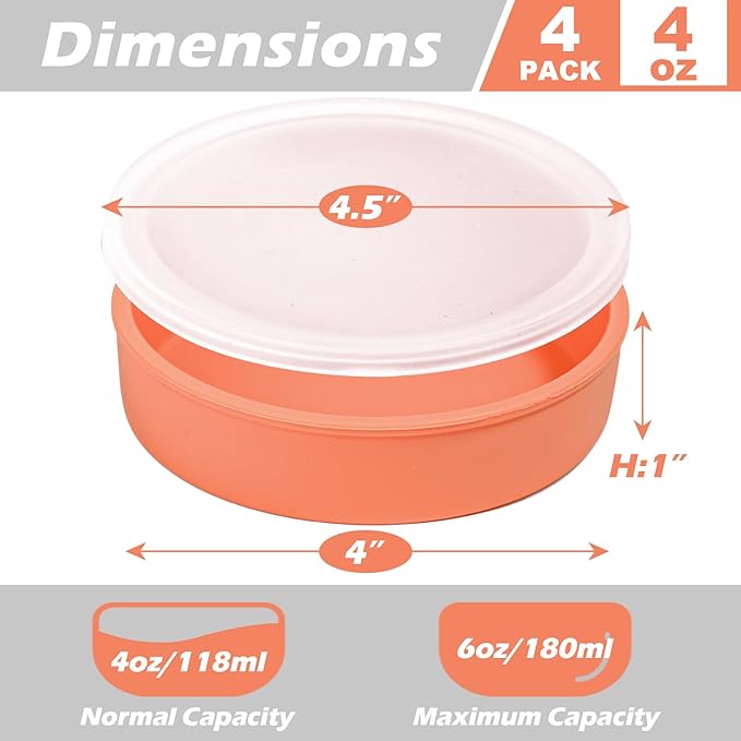 Webake 4 Inch Silicone Air Fryer Egg Molds with Lids, 4 oz Creme Brulee Dishes Shallow Ramekins, Food Storage, Microwave Egg Poacher, Set of 4