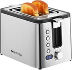 Mecity Toaster 2 Slice Stainless Steel with Countdown Timer, Bagel / Defrost / Reheat / Cancel Functions,Warming Rack, Removable Crumb Tray, 6 Browning Settings, Extra Wide Long Slots, Bread Toaster, 800 Watts