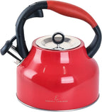 Emeril Lagasse 2.6 Quart/2.5 Liter Whistling Tea Kettle, Stainless Steel Tea Pot for Induction Stove Top, Fast to Boil Water for Home Kitchen Condo, with Ergonomic Cool Grip Handle, Red