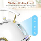 Rasonic Retro Electric Kettle Stainless Steel, 1.8L Tea Water Boiler, 1500W Fast Quiet Boil, Temperature Gauge, Auto Shut-Off, Boil-Dry Protection, White Champagne Gold