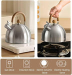18/8 Stainless Steel Tea Kettle for Stovetop (3L / 3.17 Quart, Whistling Tea Pot, Wood Handle)-Silver