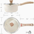 VINCHEF Nonstick Saucepan with Lid, 3QT Sauce Pan with Stay Cool Handle, Non Stick Small Cooking Pots Induction pot, Dishwasher Safe, Compatible for All Stove Top, PFAS and PFOA Free White