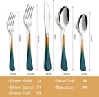 20-Piece Green Orange Silverware Set 18/0 Stainless Steel Silverware Set Green Orange Handle Cutlery Set Service for 4 Dinner Knives Forks Spoons Set Flatware Set Finish Dishwasher Safe
