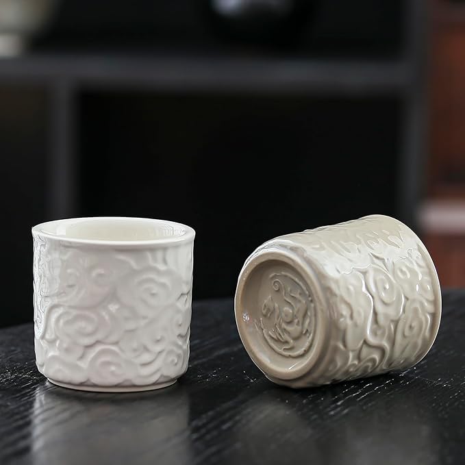 Ceramic Espresso Cups Set of 2 or 4, 3.4 Oz Espresso Mugs, Demitasse Cups for Coffee or Tea, Small Coffee Cups No Handles (white, 2)