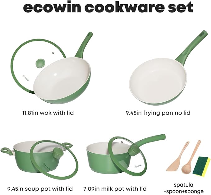 10Pcs Pots and Pans Set,nonstick Cookware Set Kitchen Cooking Set,Non-toxic Healthy Ceramic Induction Cookware Sets with firm heat-resistant handle(PFOA Free)