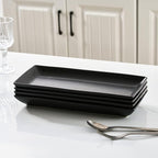 Gomakren Serving Platter Serving Dishes, 14 Inch Porcelain Serving Trays for Party, Large Serving Platters and Trays, Rectangular Sushi Plates for Entertaining Thanksgiving, Set of 4, Black
