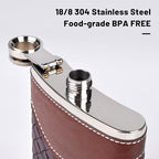 Hip Flasks for Men 8oz Leather Flask Gift Set,304 Stainless Steel Flask Set w/Funnel Shot Glasses Lovely Gift for Whiskey Rum Groomsman Best Man Usher Wedding Camping-Leather Stripe Black8oz