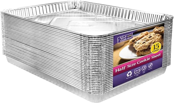 Aluminum Pans Half Size Cookie Sheet 15 Count Durable Nonstick Baking Sheets 17.75" x 12.75" - Sheet Pan, Baking Tray, Cookie Sheets, Foil pans, Foil trays, Sheet Baking Pans