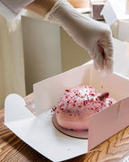 qiqee 8x8x5 Cake Box, 18 Sets Pink Cake Box with Window ＆ 18 Sets 8" Pink Cake Round Boards, 8inch Cake Containers
