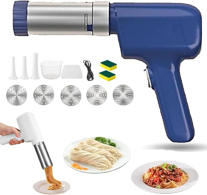 Idiyappam Maker Electric, 2025 New Summer Snow Idiyappam Maker, String Hopper Maker Electric, 5-in-1 Cordless Pasta Machine,Cutters and Sausage Stuffing Tube, with 5 Noodle Molds (Blue)