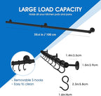 ROTHLEY Hanging Pot Rack Hanger: 39.4 Inch Stainless Steel Pot and Pan Hanger Pot Rack Wall Mounted Hanging Pots and Pans Rack Pot Hangers for Kitchen Utensil Rail with Hooks (Matt Black