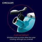 Circulon Enamel on Steel Whistling Teakettle/Teapot With Flip-Up Spout, 2 Quart - Turquoise Blue