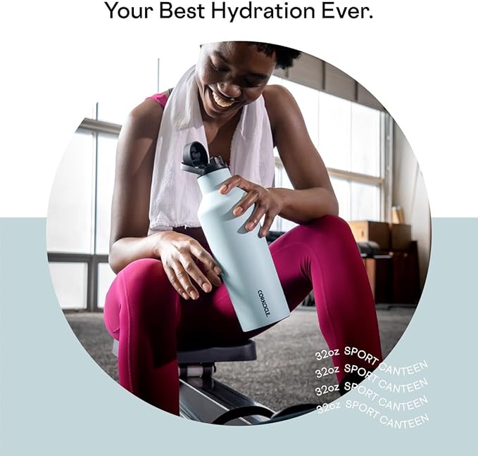 Corkcicle Sport Canteen Insulated Tumbler, Powder Blue, 32 oz – Reusable Water Bottle Keeps Beverages Cold for 25 Hours & Hot 12 Hours – Cupholder Friendly Tumbler with Screw-On Cap