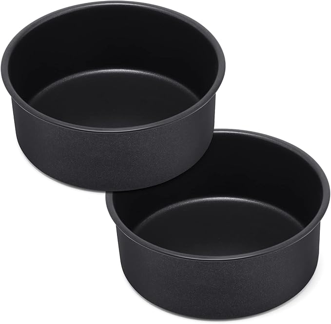 E-far 6 x 3 Inch Cake Pan Set of 2, Nonstick Stainless Steel Small Round Cake Pans Tin for Birthday Wedding, Stainless Steel Core & Non-toxic Coating, Deep & Straight Side