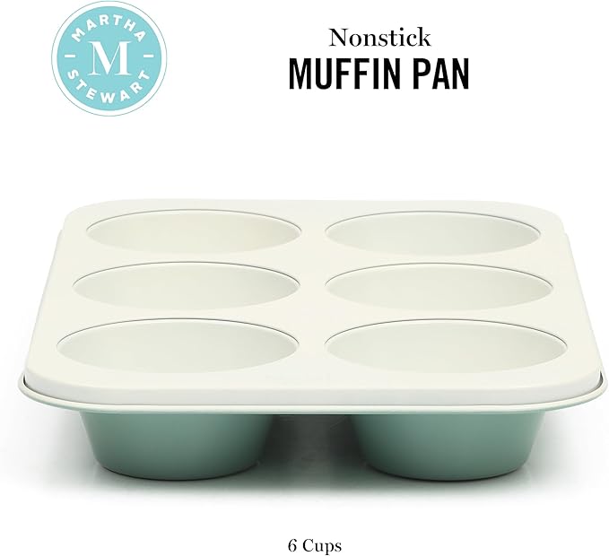 Martha Stewart Gallen 6 Cup Nonstick Carbon Steel Muffin/Cupcake Pan - Teal