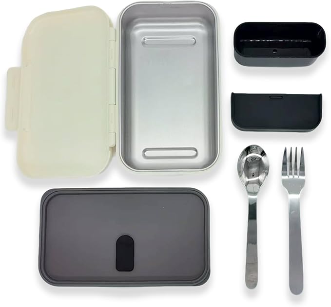 Stainless Steel Bento Box for Adults - Leakproof Microwave Safe Lunch Box for Work, Meal Prep and On the Go with Utensils & Bag (White)