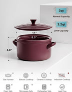 LE TAUCI 3 Quart Ceramic Dutch Oven - Lightweight, Non-Toxic, No Seasoning Needed- Oven, Microwave & Dishwasher Safe, Dutch Oven Pot with Lid for Sourdough, Soup & Stew, Burgundy Red