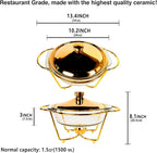 Casserole Dish 9" Glass Baking Dish with Stainless steel Lid and Golden rack, 1.5 Qt round Baking Pan For Casserole & Lasagna, Microwave Dishwasher Freezer Oven Safe