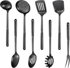 304 Stainless Steel Cooking Utensils Set, 8PCS Kitchen Utensils Set, Include Skimmer, Soup Ladle, Spaghetti Server, Wok Spatula, Slotted Spoon, Solid Spoon, Slotted Spatula Turner & Meat Fork, Black