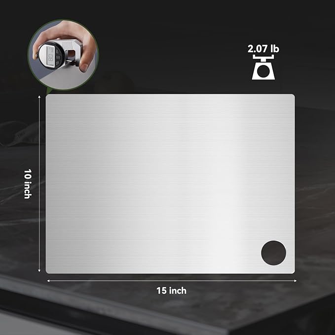 Titanium Cutting Board 0.08" Thick - 100% Pure GR1 Titanium Cutting Boards for Kitchen |Durable and Double-Sided Cutting Boards for Meat, Fruits and Vegetables | Dishwasher Safe (15" x 10" x 0.08")