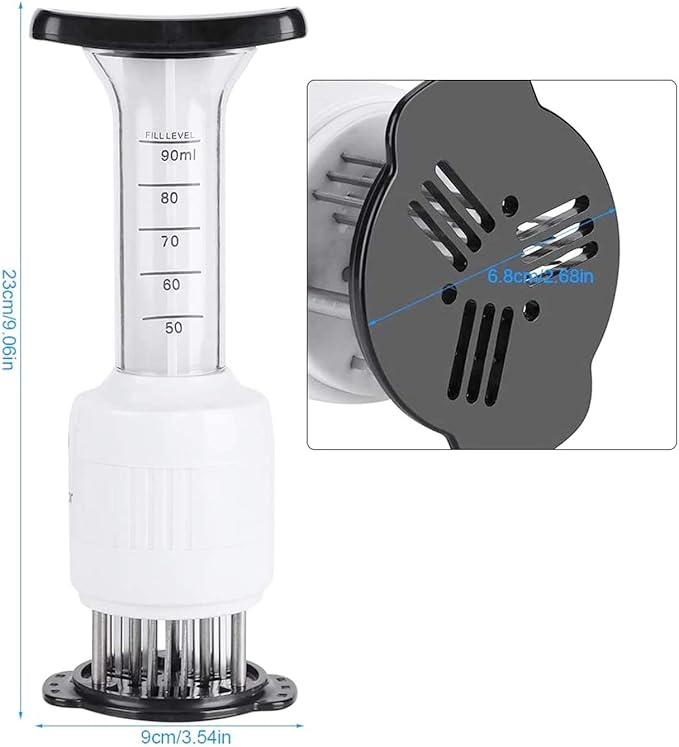 Stainless Steel Sharp Needle Blades Meat Injector 2 in 1 Needle Meat Tenderizer, 304 Stainless Steel(3 injection needle pinhole), Sauces Injector Marinade Flavor Syringe Kitchen Accessories
