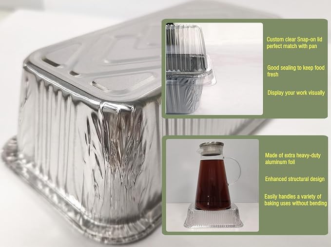 Disposable Loaf Pans With Lids Bakeware Set, 2lb, 55 Pack, 8.5x4.5 Heavy-duty Aluminum Foil Bread pan, Food Storage Container, Perfect for Baking, Storing & Take-out