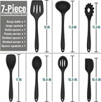 E-far Silicone Cooking Utensils Set, 7-Piece Black Heat Resistant Kitchen Utensils Set, Kitchen Nonstick Tools Spatula Ladle Spoon Pasta Server for Non-stick Cookware, Non-Toxic & Dishwasher safe