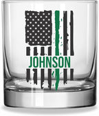 Blue Ridge Mountain Gifts - Thin Green Line Whiskey Glass - Personalized Military Gift, Border Patrol Appreciation, Green Line Merch, Veteran Gift, Custom Barware, Special Forces Glass