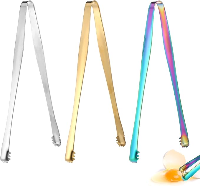 Bewudy 3pcs Egg Tools Chalaza Removal Tool, Toothed Multipurpose Kitchen Tongs, Stainless Steel Ice Clip Eggs Chalaza Remover Egg Separators for Cooking Food Cake Bakers Pastry Chefs