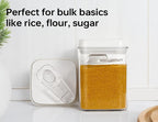 Felli Flip Tite Food Storage Container 5" LARGE 5pk Set + No Residue Label, Airtight Lid Easy Lock Top Stackable, Plastic Canister Jar for Pantry Kitchen Fridge Organizer Pasta Protein Powder Spice