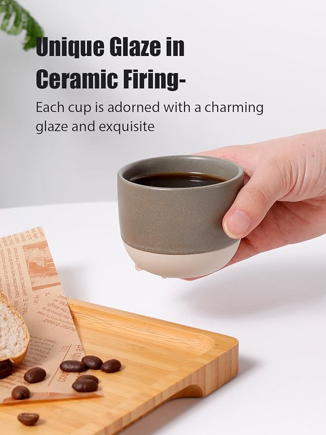 INGOFIN Ceramic Espresso Cup Set of 4-4.2 oz Espresso Cup for Coffee and Tea, Modern Porcelain Glazed Demitasse Cups, Microwave Dishwasher Safe Mugs, Suit for Espresso Machine, Mix