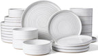 Stoneware Dinnerware Sets, Dish Set for 8, 24 Pieces Spiral Dishware Set with Straight Rim, Speckles & Reactive Glaze - Microwave and Dishwasher Safe Tableware, White