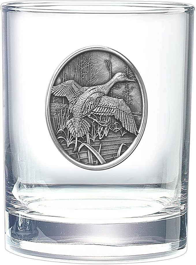 Heritage Pewter Pintail Duck Double Old Fashion | Double Rocks Glass 14 OZ for Liquor | Expertly Crafted Pewter Glass