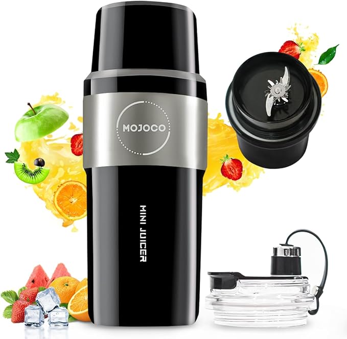 Mojoco Personal Smoothie Blender – Vacuum Insulated Blender for Fruits and Vegetables - Rechargeable Portable Blenders with Stainless Steel Blade for Travel, Camping, Gym