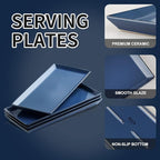KOOV Ceramic Serving Tray, 14 Inches Large Serving Platter, Rectangular Serving Tray, Porcelain Serving Plates, Ceramic Serving Dishes for Dinner, Party, Sushi, Dessert, Food, Set of 4 (Stone Blue)