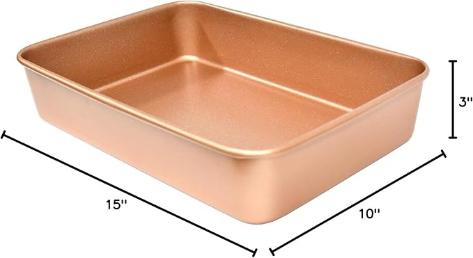 casaWare 15 x 10 x 3-Inch Ultimate Series Commercial Weight Ceramic Non-Stick Coated Lasagna/Roasting Pan (Rose Gold Granite)