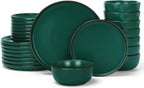 Famiware Mercury 24 Pieces Dinnerware Sets, Plates and Bowls Sets for 8, Microwave and Dishwasher Safe Dish Set, Dark Green