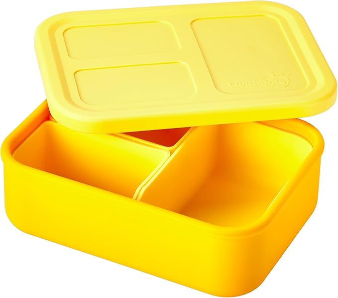 LunchBots Build -a- Bento Lunch Box, Silicone Bento Box for Kids, Multi-Compartment Lunch Container, Oven & Dishwasher Safe, BPA Free, 28 oz - Yellow