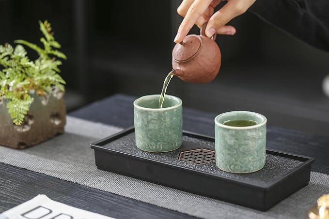 Ceramic Espresso Cups Set of 2 or 4-3oz Demitasse Cups for Coffee & Tea, No Handles, Durable & Dishwasher Safe (green, 2)