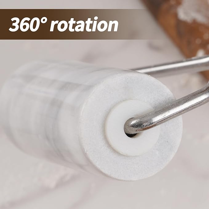 Small Marble Rolling Pin Pizza Roller with Dough Scraper Cutter, Marble Roller Non-Stick T-Type, For Cake Baking Tortilla Fudge Pizza Cookies and Other Kitchen Baking Cooking(White)