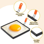 Patelai 4 Pcs Square Egg Rings 8 Inch Large Pancake Molds Stainless Steel Griddle Omelette Rings with Orange Silicone Handle Oil Brush for Household Breakfast Omelette Sandwich Cooking Tool