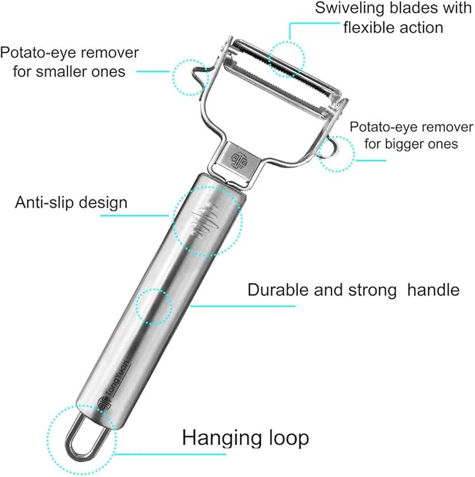Fruits and Vegetables Peelers -Y Shape Swivel Potato Peeler-Stainless Steel Multifunctional Ultra Sharp Serrated Peeler-Great for Potatoes,Carrot,Apples,Tough-skinned Fruits and Vegetables