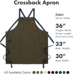hedley & bennett Crossback Apron - Crossback Chef Apron with Pockets - 100% Cotton Canvas, 8oz - Olive Green