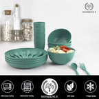 Homienly Wheat Straw Dinnerware Sets, 20pcs Unbreakable Microwave Dishwasher Safe Tableware Lightweight Bowls, Cups, Plates Set Reusable Dinner Plates Bowls set (Green)