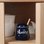 HAOTOP Farmhouse Porcelain Honey Jar with Dipper and Lid Set 12oz,Easy to Clean (Navy)